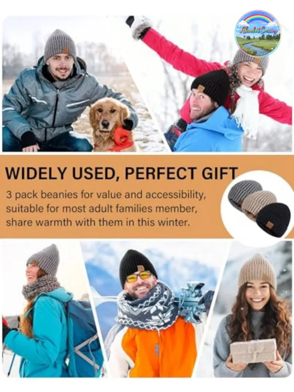 Fleece Lined Beanie Hat 3 Pack Warm Thermal Knit Skull Cap Winter